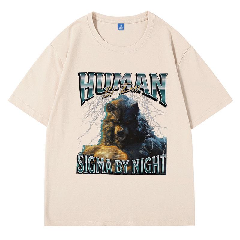 Mensch bei Tag Sigma bei Nacht 90er Grafik T-Shirts Herren Lustiges Meme Y2K Kleidung T-Shirt Vintage Oberteil Jungen Geburtstagsgeschenk für ihn T-Shirt