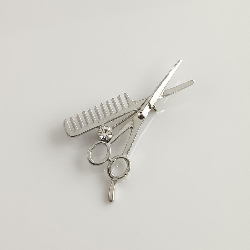Men's Korean Barber Brooch: Diamond Scissors and Comb Pin for Suits and Ties