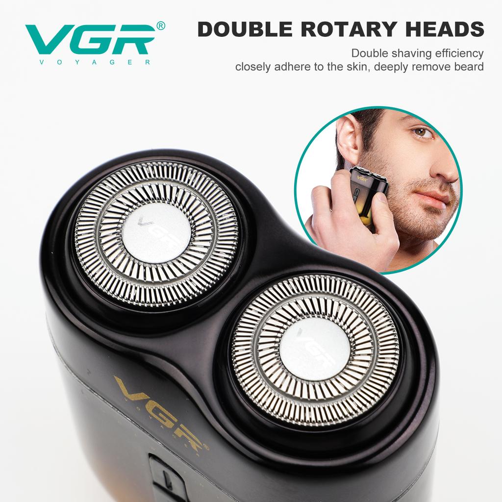VGR Convenient Electric Shaver IPX6 Waterproof Gradient Metal Shaver Double Blade Men's Shaver Travel Mini USB Hair Trimmer Home Razor Shaver V-348
