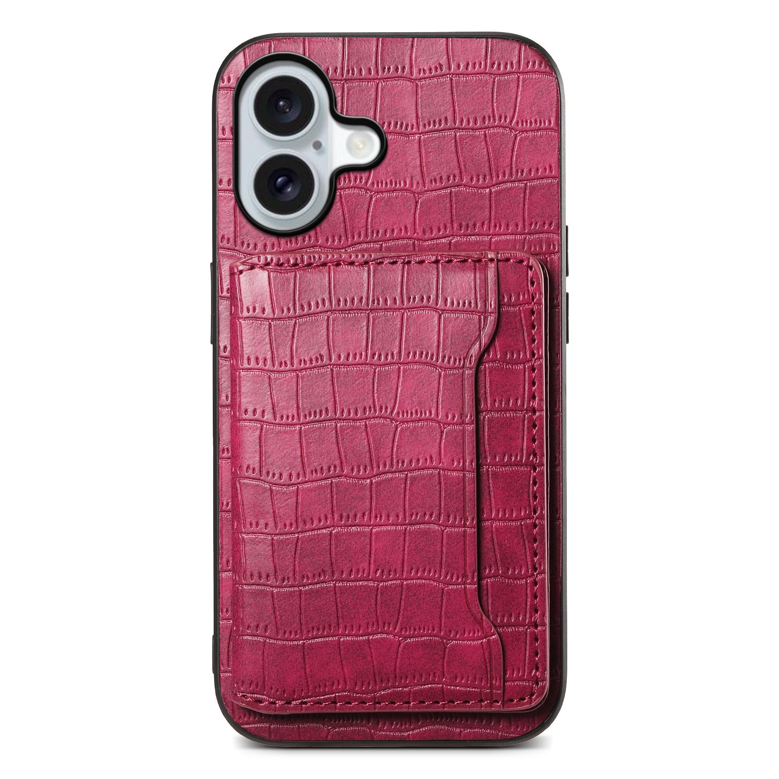 

For iPhone 17 Case Card Holder Kickstand Crocodile Texture Leather Back Phone Cover Red