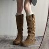 Ruodan Birken Boots Women's Autumn 2025 New But Knee Skinny Boots Inner Height Increasing Folds Stacking Boots