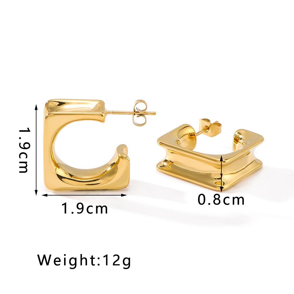 Half Hoop Earrings For Women Gold Color Stainless Steel Hollow Pierce Stud