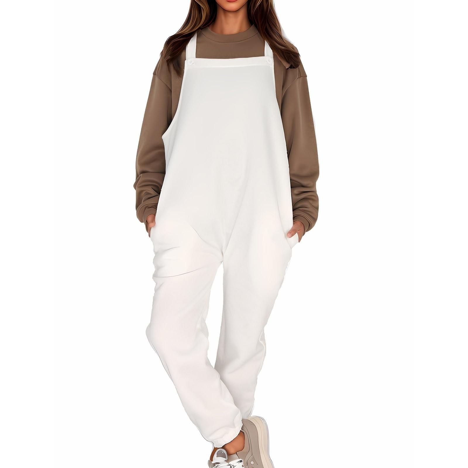 

Комбинезоны для женщин Мешковатые комбинезоны без рукавов свободного кроя Комбинезоны с карманами L белый