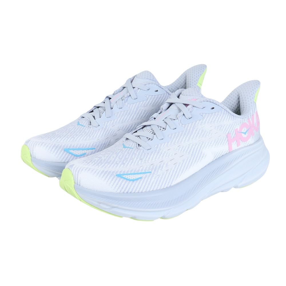 HOKA Clifton 9 Wide Running Gray Sneakers for and Walking Shoes, (1132211-GLLS), Jogging, Cushioning, (Gray/22.5/Women's)