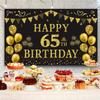Trgowaul 65th Birthday Backdrop Gold and Black 5.9 X 3.6 Fts Happy Birthday Party Decorations Banner for Women Men Photography Supplies Background