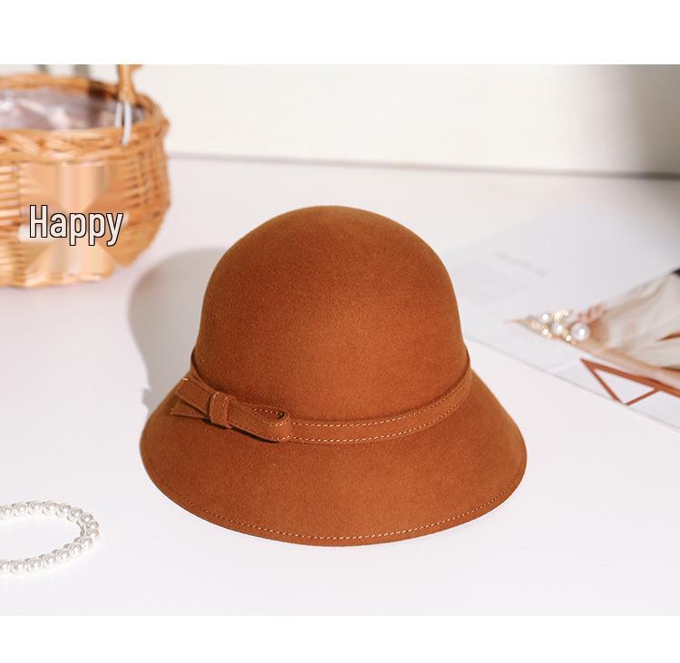 2025 Women's Autumn/Winter Hepburn Style Wool Felt Fedora Bucket Hat