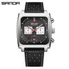 Sanda Men's Chronograph Quartz Watch: Square Dial, Three Eyes, Six Hands, Luminous, Calendar, Waterproof.