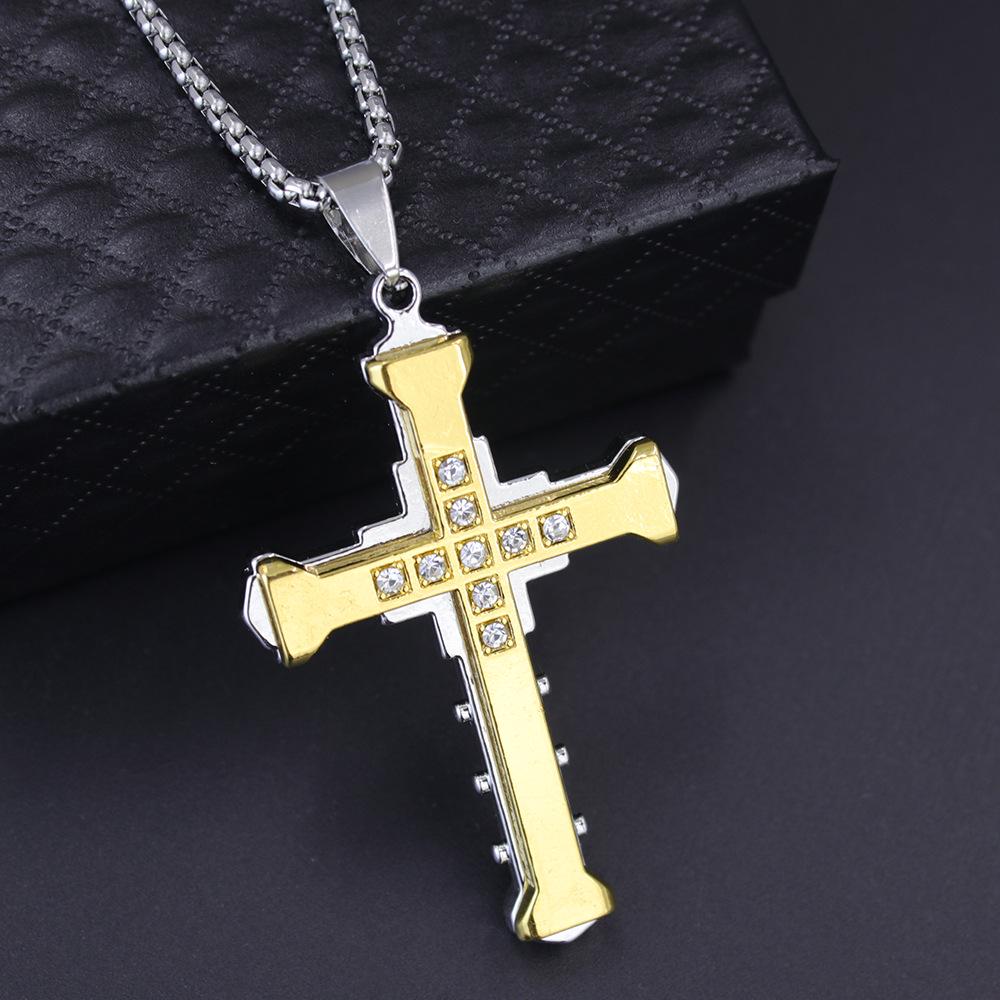 2024 Men's Diamond Cross Pendant Necklace - Silver, Gold, & Black Dark Knight Style