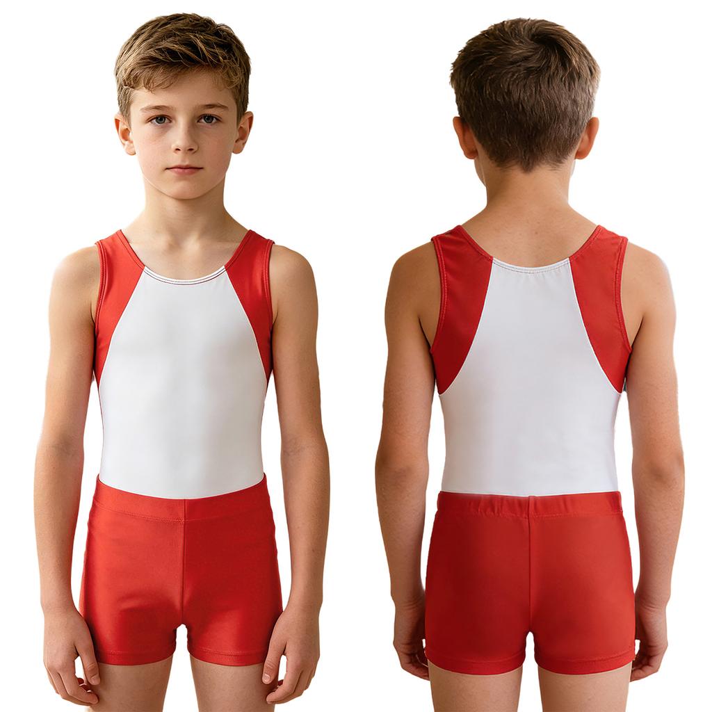 Dětská chlapecká kombinéza Unitard bez rukávů s šortkami Gymnastic Workout Biketard Trikot