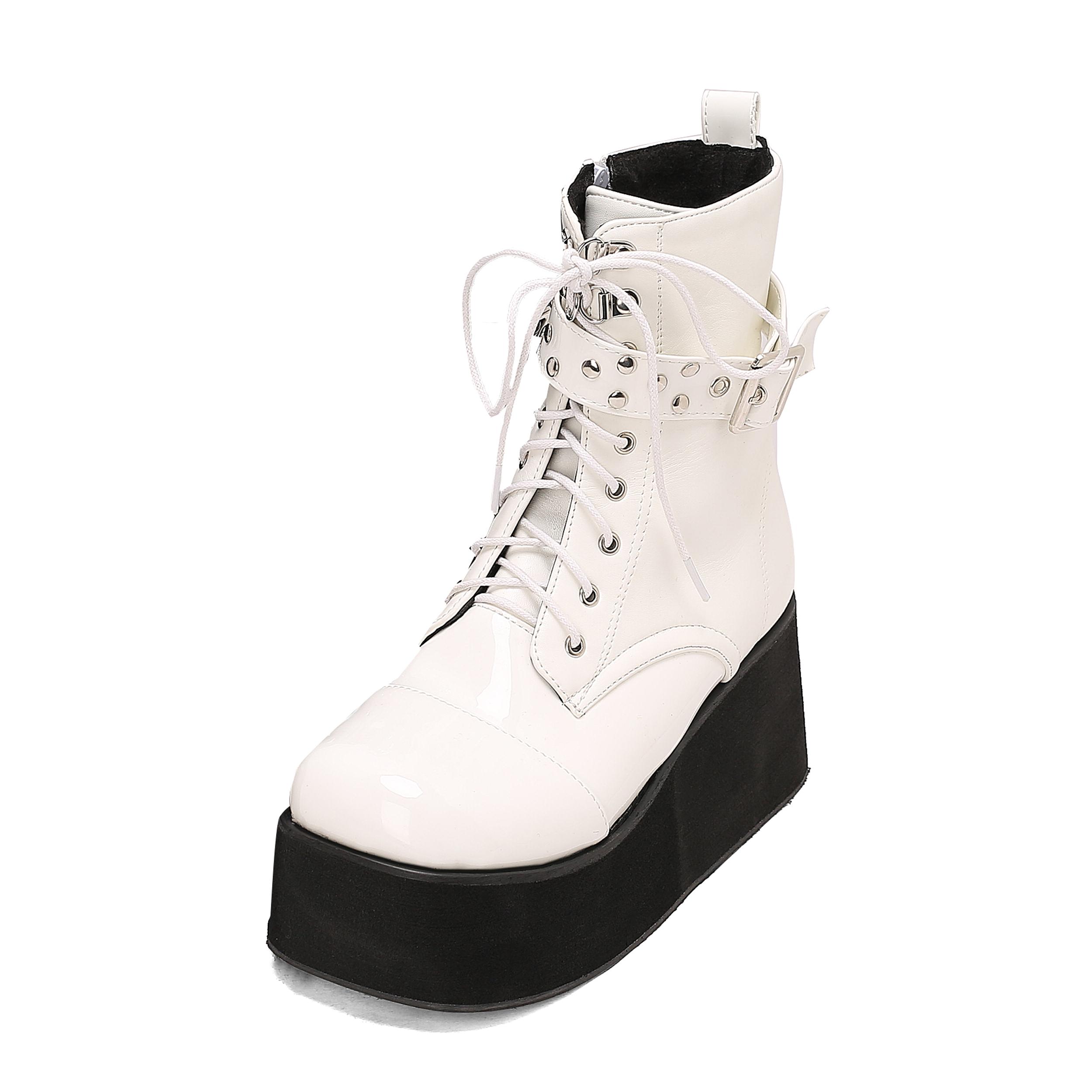 

Батал Размеры Толстая Подошва из ТПУ Металлическая Пряжка Ремешки Заклепки Легкие Короткие Ботинки Перекрестные Завязки Боковая Молния Цепи Панк Ботильоны 43