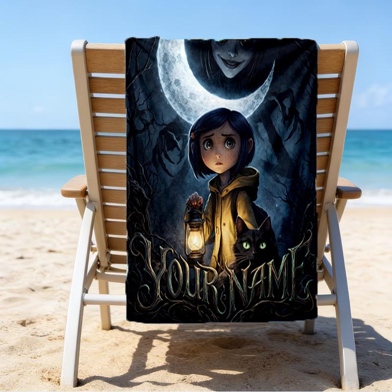 Custom Name Beach Towel Mystery Coraline's World Beach Towel, Soft Microfiber, Gift for Her/Him, Birthday, for Pool, Beach, Travel, Fan gifts
