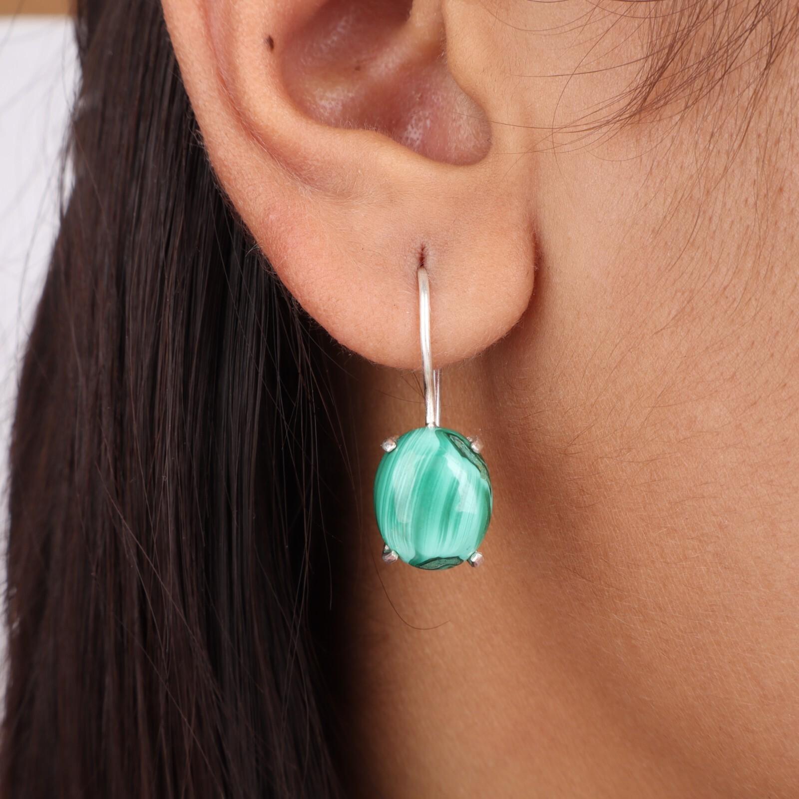 

Rare Malachite Gemstone 925 Sterling Silver Handmade Drop/Dangle Earrings 1.05 EE-173-26