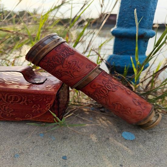 Brass Telescope Spyglass with Leather Case Dollond London 1920 Engraving 40.64 Cm Nautical Maritime Decor Gift Wedding Anniversary Birthday Christmas