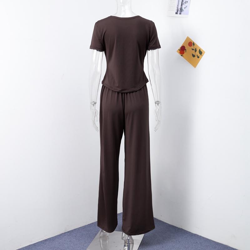 Uformelt Langbuksesett Dame O-hals Kortermet T-skjorte Elastisk Midje Buksesett Vår Sommer Ensfarget Dame Pendlerantrekk