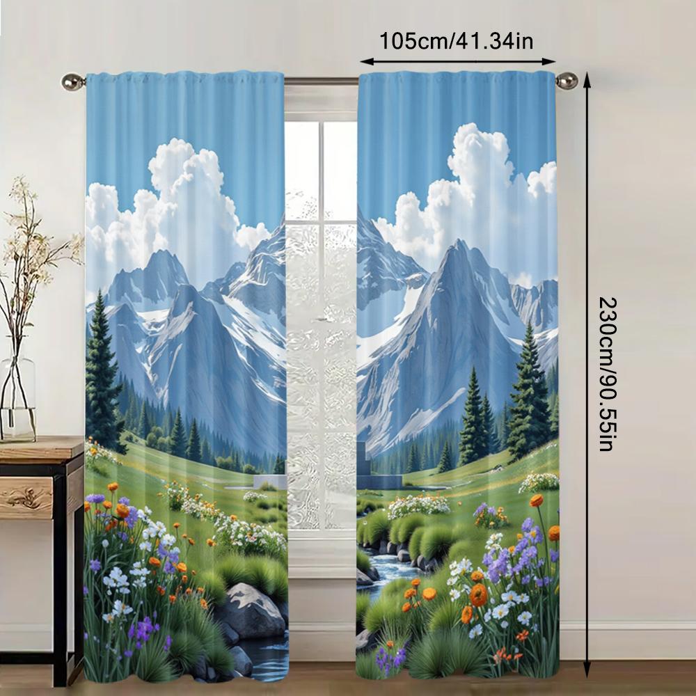 2pc    Window Drapes Dashan Tower Versatile Polyester Fabric  Without Electricity Birthday Party Applies to Holiday Decor