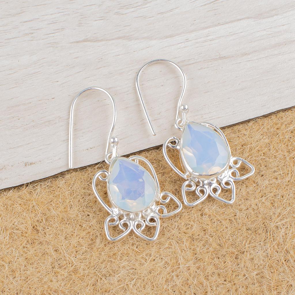 Milky Opal Earrings Gemstone Jewelry, 925 Solid Sterling Silver Earrings, Gift For Women Handmade Earrings Gift For Grandma