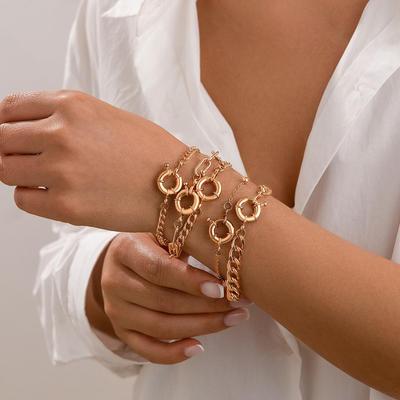 Geometrisches Metall-Kupferring-Armband & Punk-Legierung-Aluminium-Kettenarmband