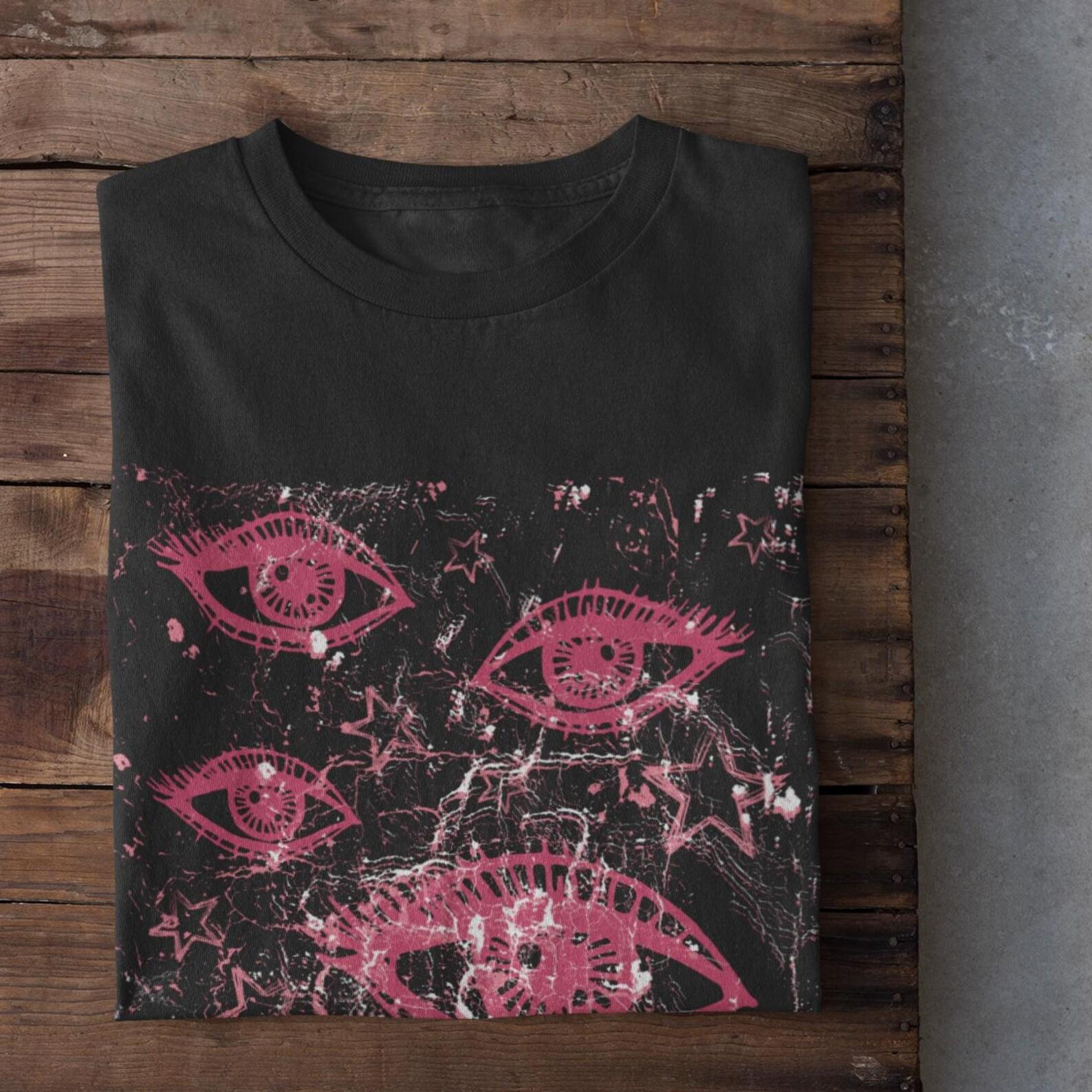 Indie Alternative Eyes Tee, Horror Aesthetic Clothing, Horror Eyes Gothic Shirt, Grunge Pastel Goth Clothes, Grunge 90s Alt Shirts, Emo Gift M