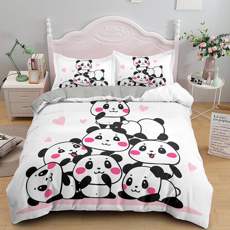 Bedding Set Panda Duvet Cover Set Teens Boys Girls Cartoon Animal Quilt Cover Queen Size Comforter Cover With Pillow Case 2/3pcs