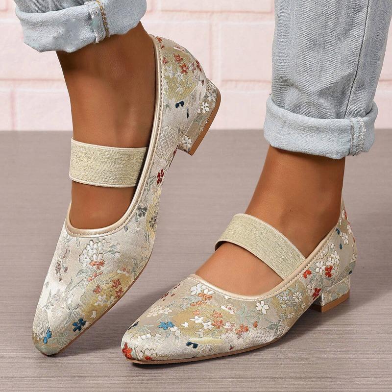 New Chinese Style Low Heel Mary Janes Women's Shoes Gentle Pointed Head Summer Soft Loafers Ladies Pumps Zapatos Planos Mujer