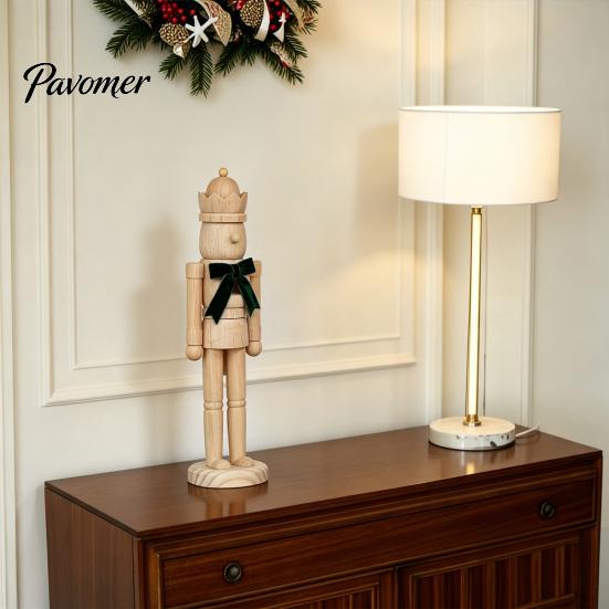 Christmas Holiday Tabletop Decorations Nutcracker Ornaments, Wooden Neutral Figures with Velvet Bow, DIY Decorative Soldier Statues Ornament