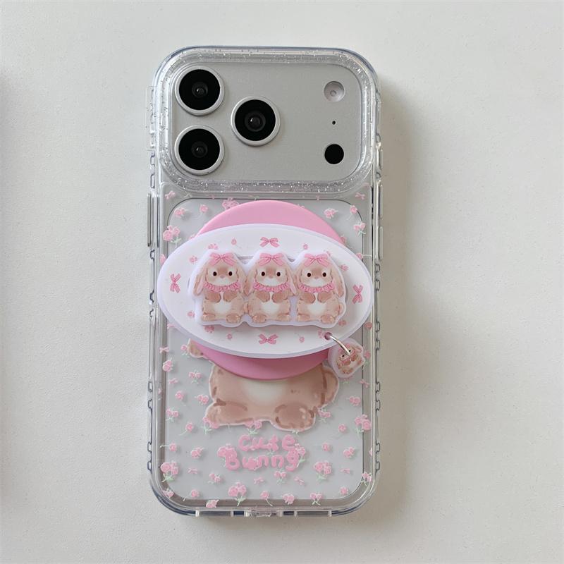 New 2026 Cute Floral Bunny Magnetic Phone Case For iPhone 17 16 15 14 Pro Max Bling Lens Pink Purple Clear Shockproof Cover For