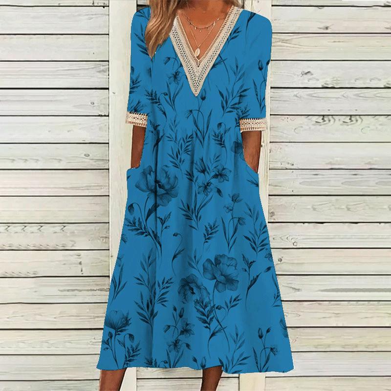 GMXIA Dames Mode Zomer Lente 2/1 Mouw V-Hals Casual Jurken