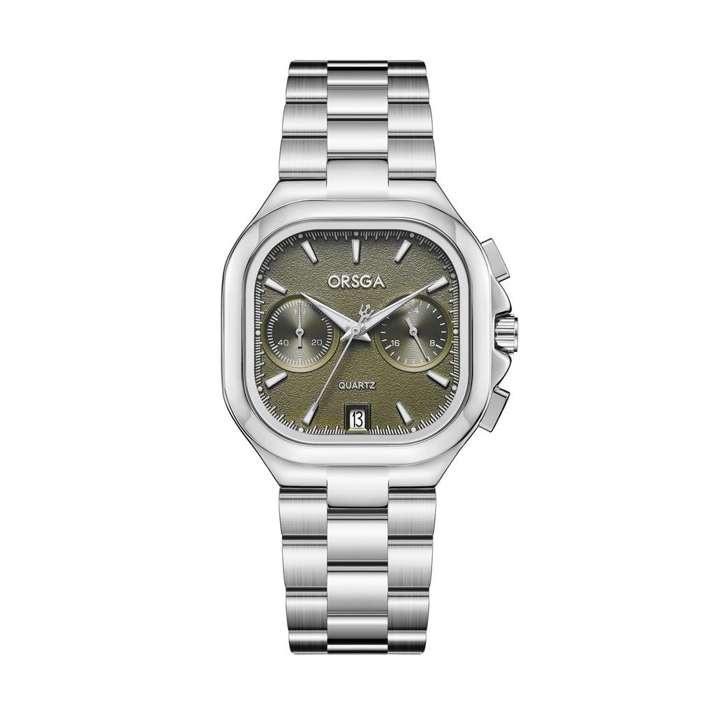 Women's S Elegant Dress Watch with Golden Stainless Steel Band Square Green Dial Waterproof Quartz Wristwatch with Luminous Hand