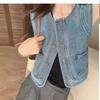 Spring Fashion Blue Denim Vests Women Korean Loose Short Jacket Sleeveless Vest Top O Neck Cotton Vest for Women