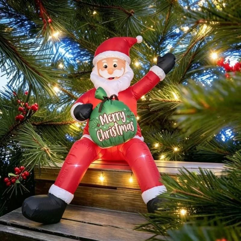 Waving Inflatable Santa Christmas Decoration with Polyester Fabric and Internal Blower for Lawns, Doors, and Retail Displays