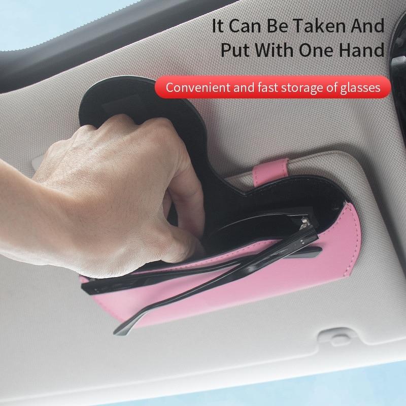 PU Leather Car Glasses Case Auto Sun Visor Glasses Holder Sunglasses Clip Card Ticket Holder Organizer Universal Car Accessories