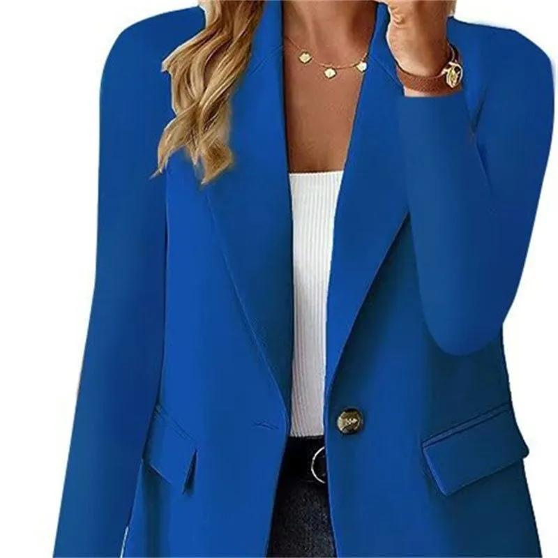 Fashionable Casual Women Blazer Spring Autumn New Solid Color Turn Down Collar Long Sleeve Suit Coat Elegant Office Lady