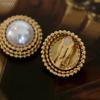 Vintage Premium Glazed Pearl Round Earrings Heavy Industry Ear Clips