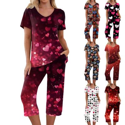 2 Piece Sets For Women Short Sleeve Top And Pants With Pockets Workout Soft  Print Sets