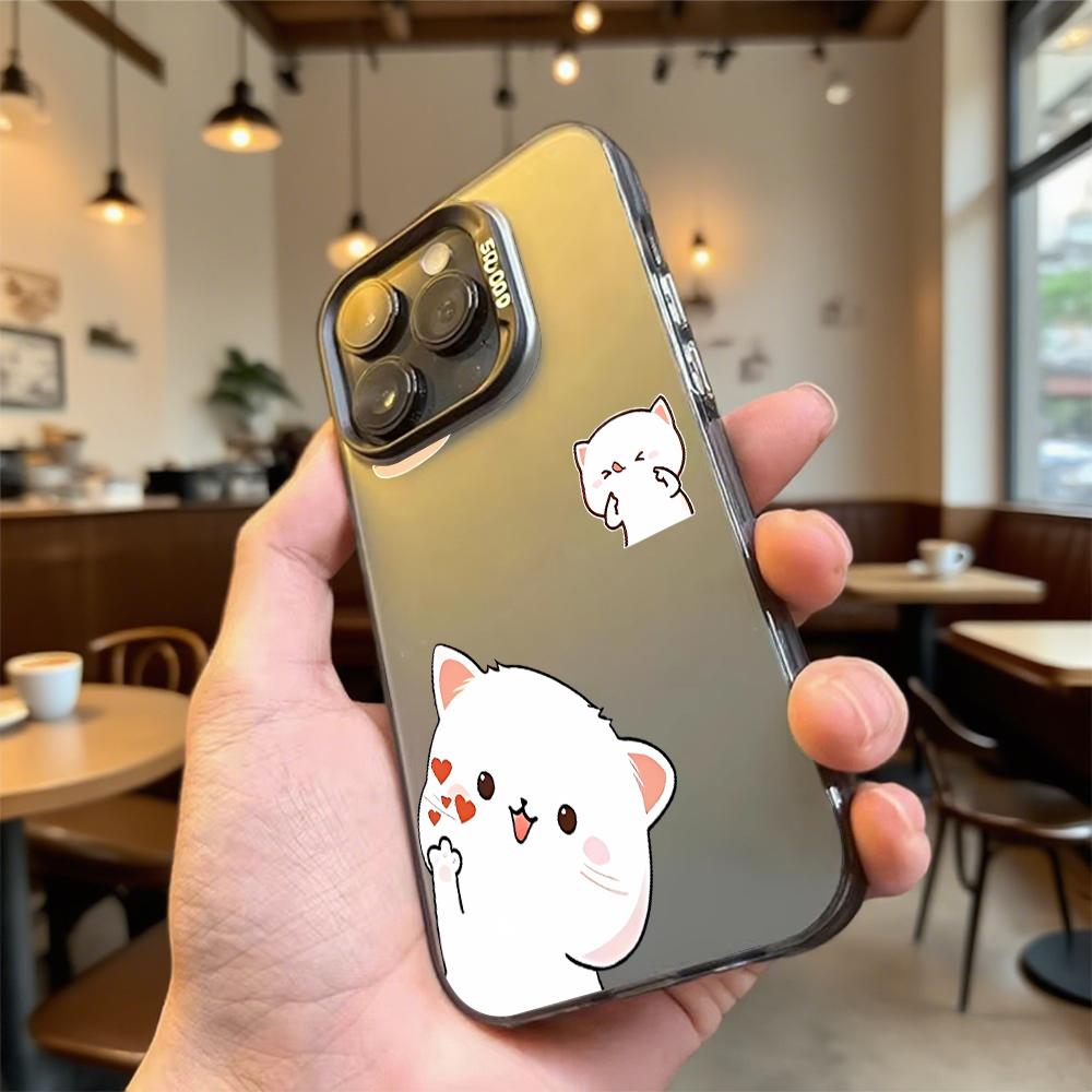 Cute White Cat Cartoons Phone Case for Iphone 16 15 14 13 12 11 Pro Max/Mini Shockproof Anti-Scratch Premium Hard Cover