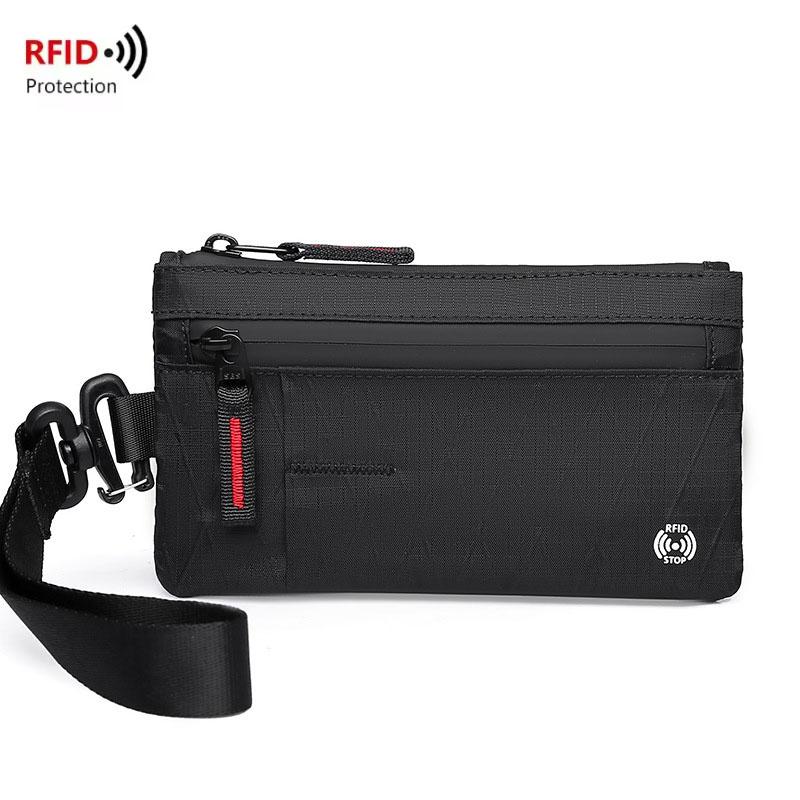 Zip Clutch with Wristband, Passport Holder Zipper Wallet and EDC Carrier - Weatherproof and RFID Blocking - 3 External Slots