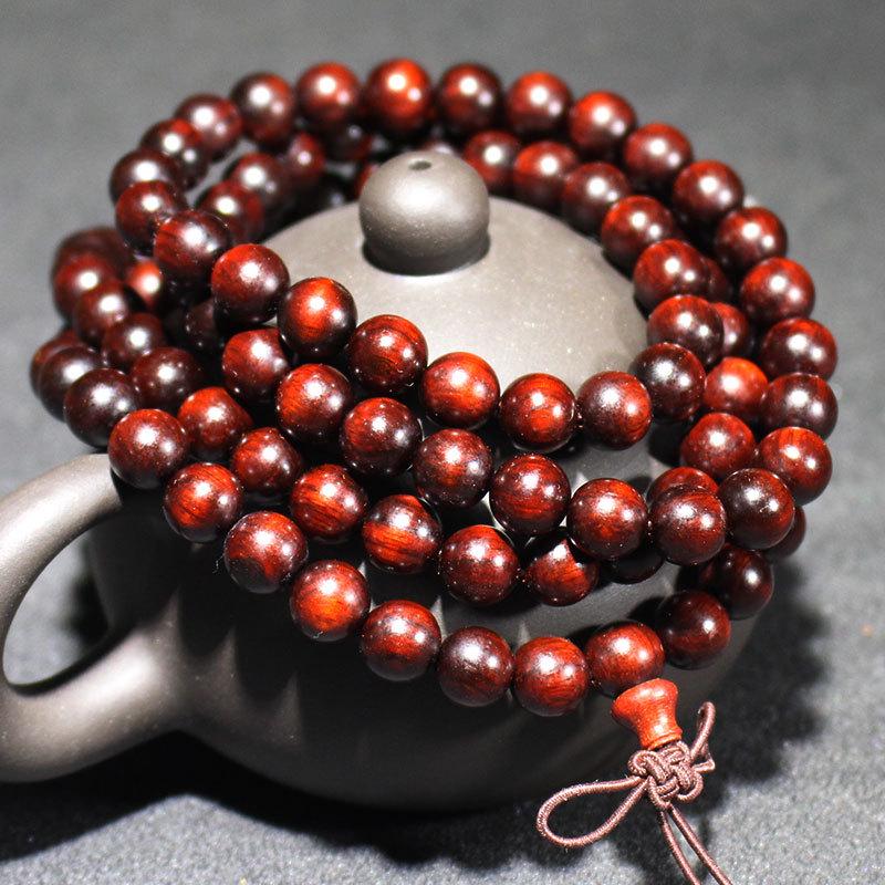 Purple Sandalwood Rhinoceros Horn Prayer Beads Bracelet with High Oil Content - 20 Red Wood Beads