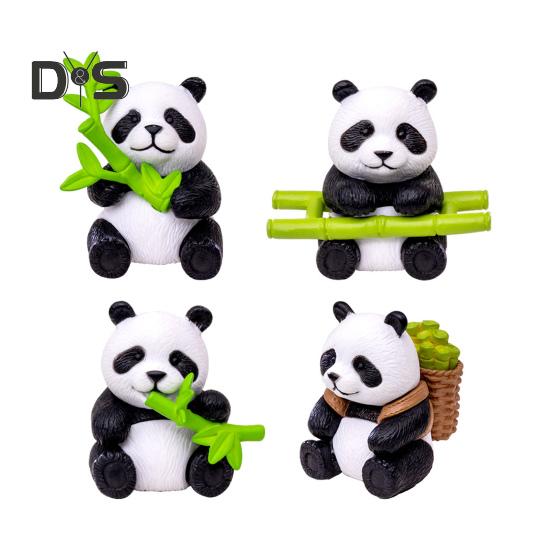 8Pcs/Set Bamboo Panda Figurine PVC Sitting Lying Lucky Panda Statue Sculpture Mini Animal Model Home Office Desktop Decoration Ornament
