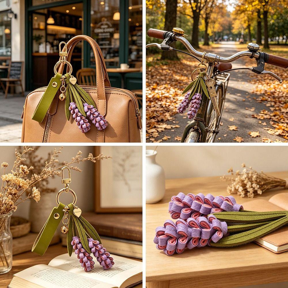Klíčenka Pu Květina Věšák Levandulový Přívěsek na Tašku Trendy Pu Kůže Květinový Přívěsek Dámský