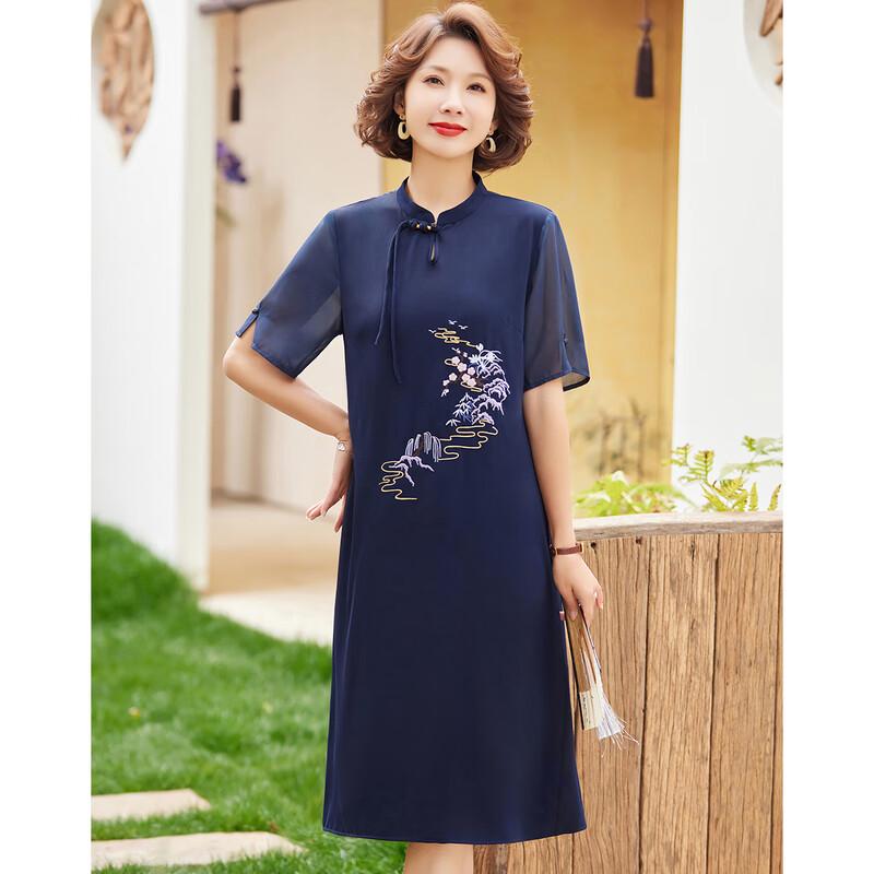 Pasiter Mid-Aged Women's New Chinese Style Embroidered Qipao Dress