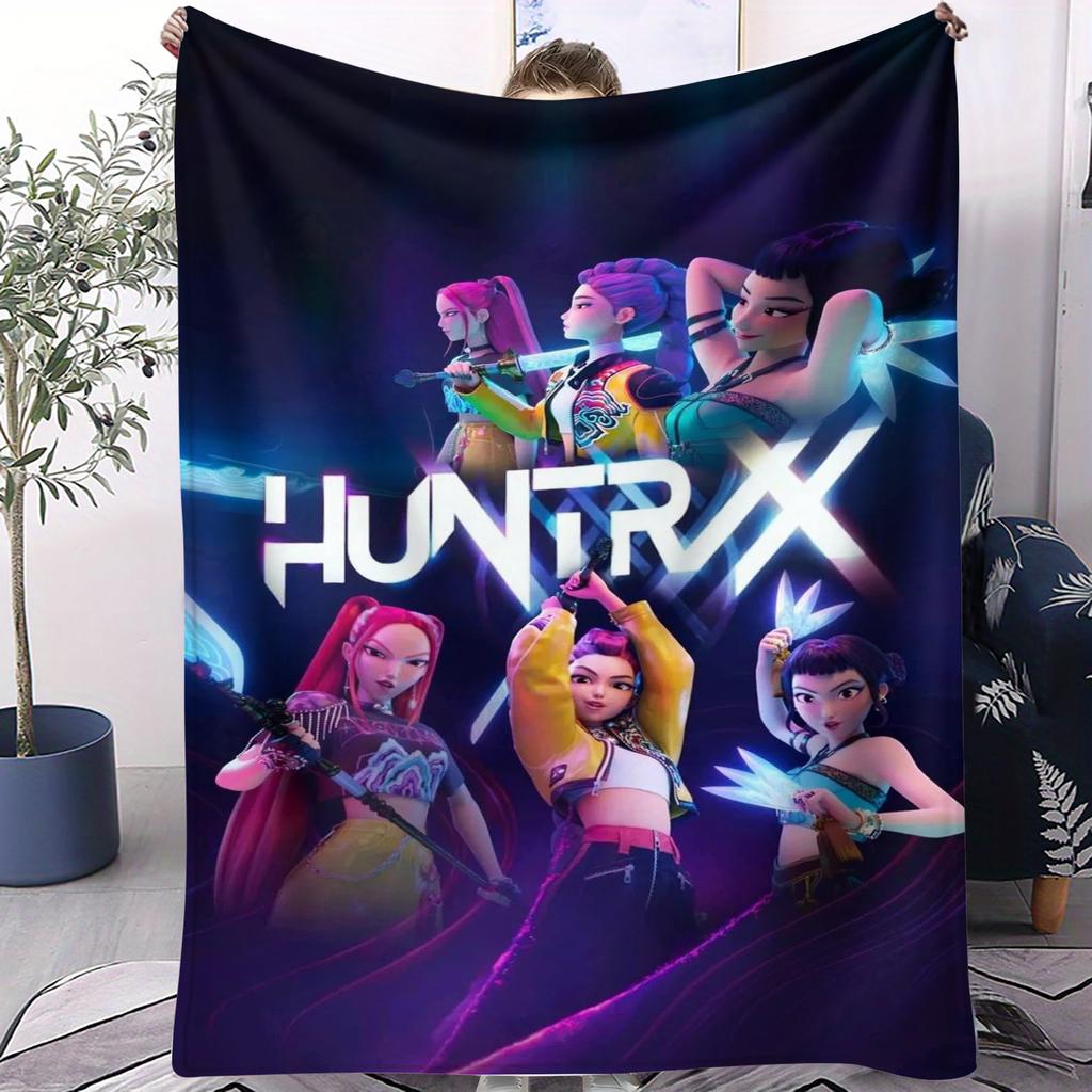 K-Pop Demon Hunters Koc Huntrix Girl Team Koc Flanelowy Prezent dla Fana Odpowiedni do Domu Wypoczynku Kempingu Wielofunkcyjny Koc