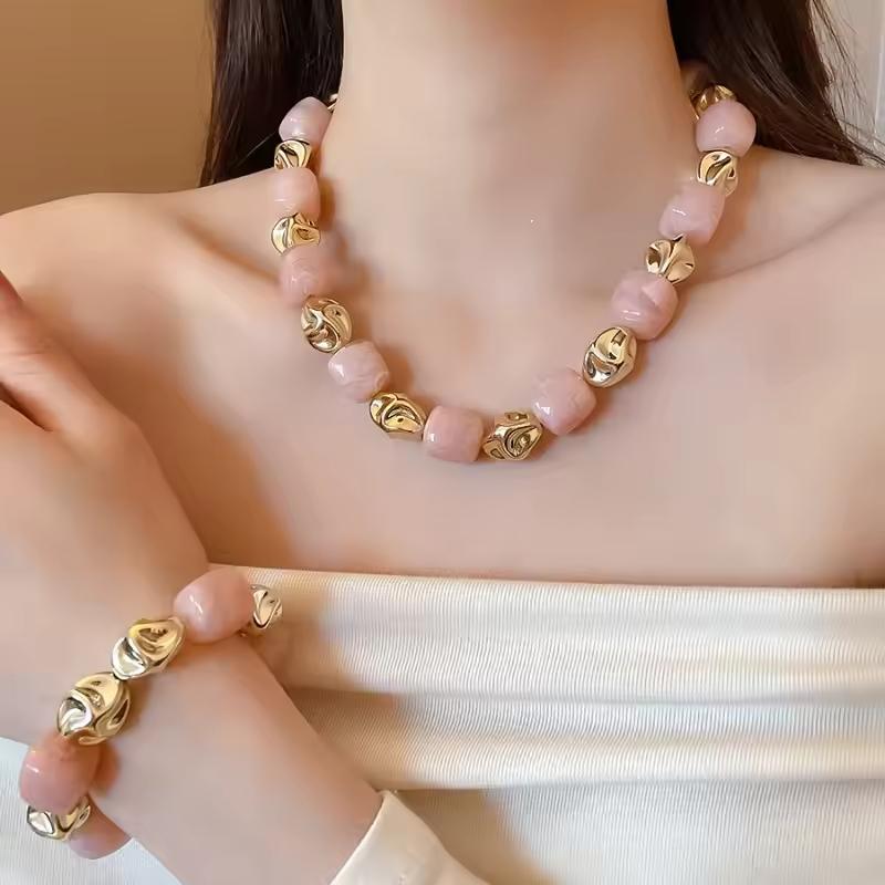 Colar Pulseira de Contas Irregulares em Acrílico para Mulheres Bangle Geométrico Bohemia Feito à Mão Acessórios de Joias para Casal