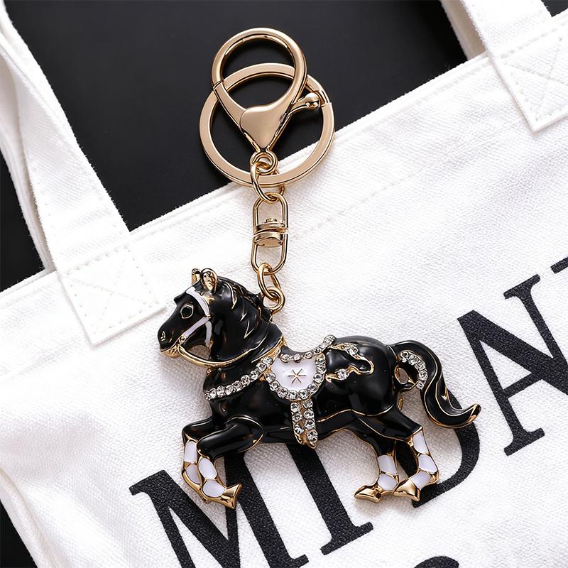 1PC Cute Souvenirs Brightly Convenient Zinc Alloy Backpacks Horse Keychain Practicality Rhinestone Gift Decorative Handbags