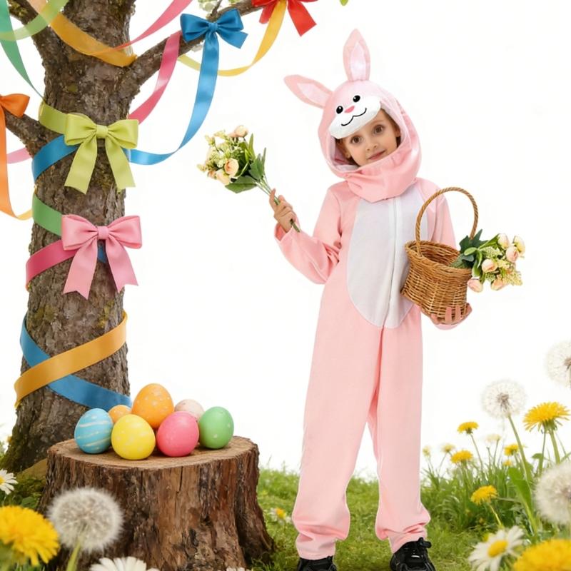 Osterhasen-Outfit für Kinder Weiches Polyester Ausführungskleidung Mit Halsaccessoire Für Bühnenauftritte Und Feiern