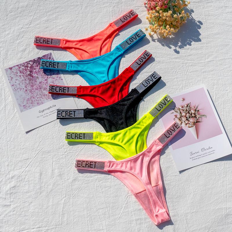 Women's Rhinestone Thong: Micro-Shimmer Fabric, Narrow Side, Fluorescent Color Underwear