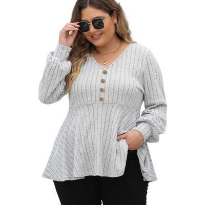 Women's Tops Plus Size Women's Babydoll Top V-Neck Pierced Fleece  Sleeve T-Shirt   Decorated Top
