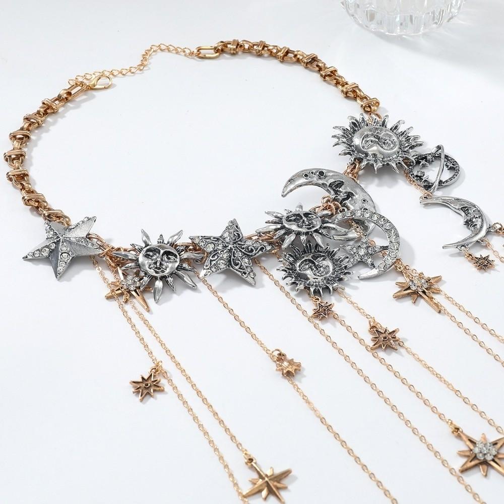Náhrdelník s přívěskem slunce v boho stylu, vrstvený náhrdelník s přívěskem hvězdy, dámský náhrdelník, dámské šperky