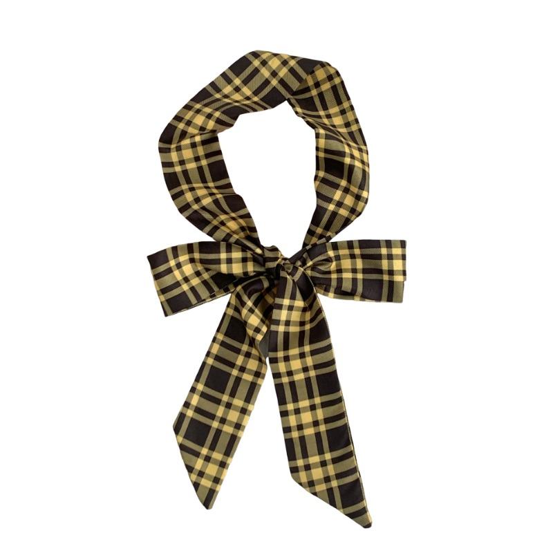 Long silk scarf, new versatile plaid corrugated headscarf, headband, hair tie, bag streamer, neck scarf, decorative belt.