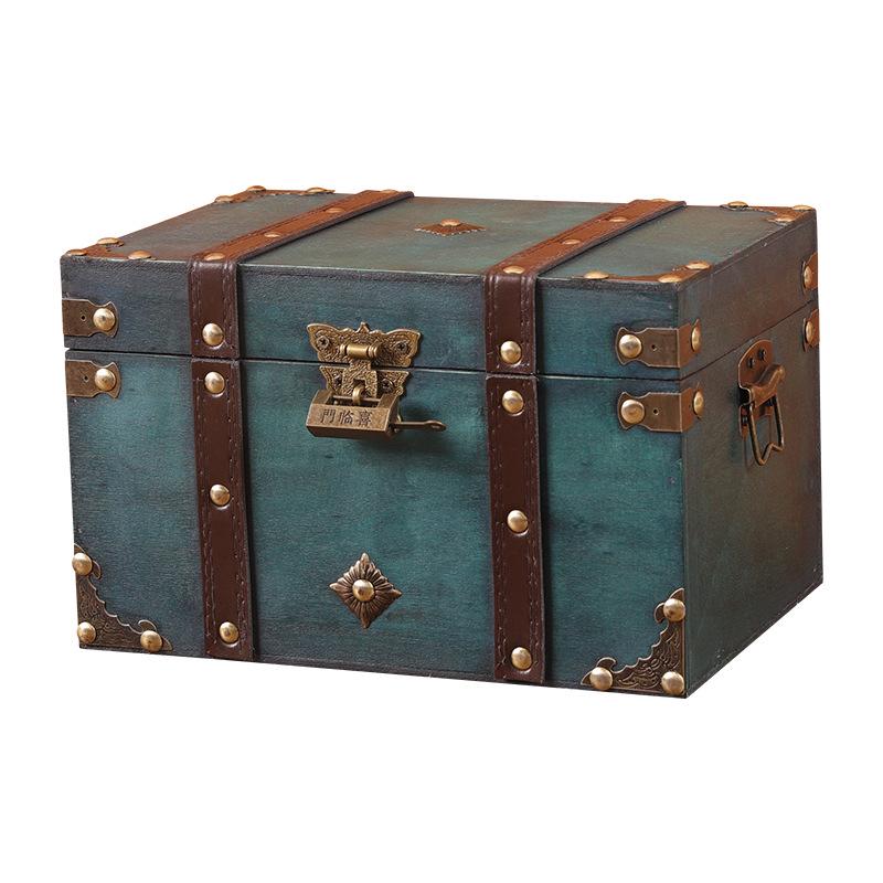 Vintage Wooden Treasure Chest with Lock - Jewelry Box & Film Prop