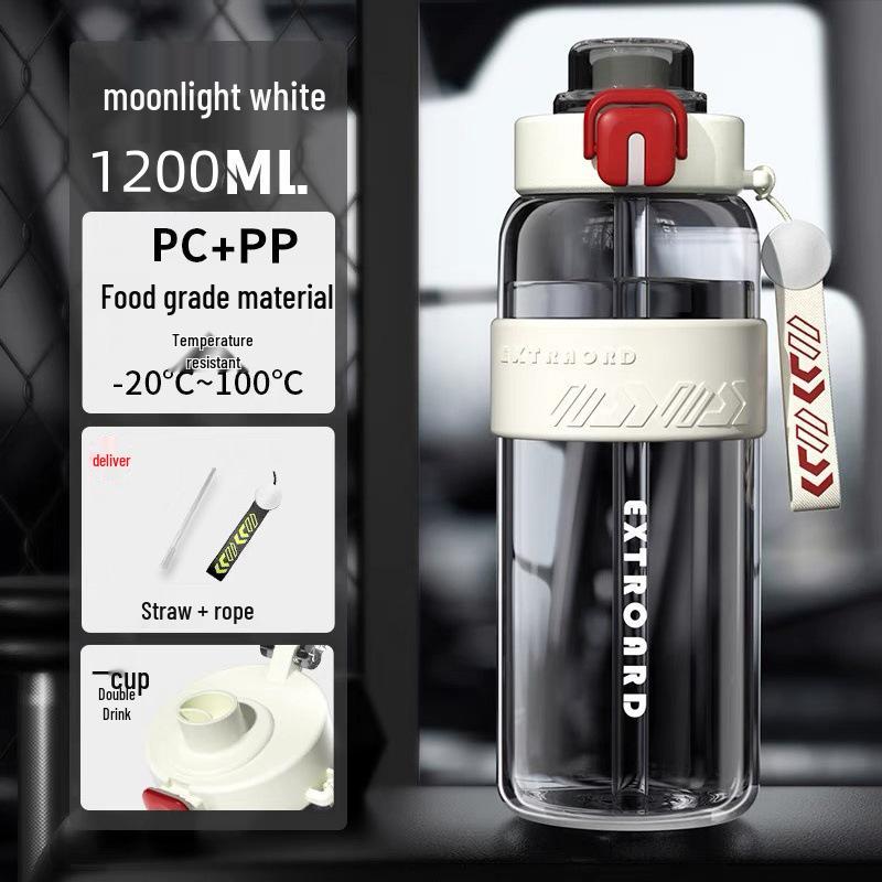 High-Capacity Flip-Top Sports Water Bottle with Straw